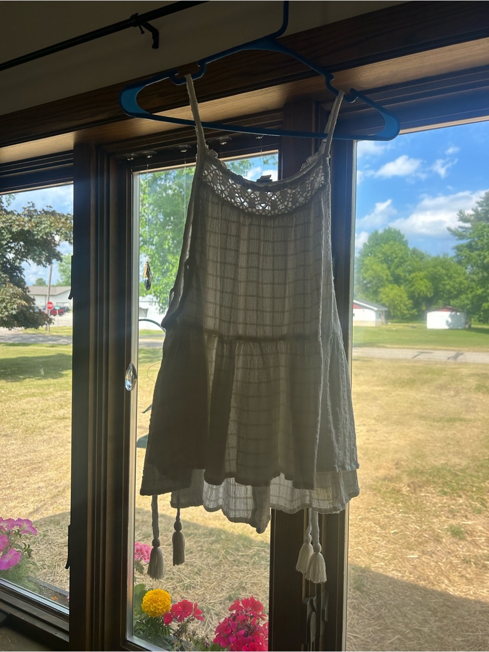 aerie Cream Crochet Sleeveless Tiered tanktop